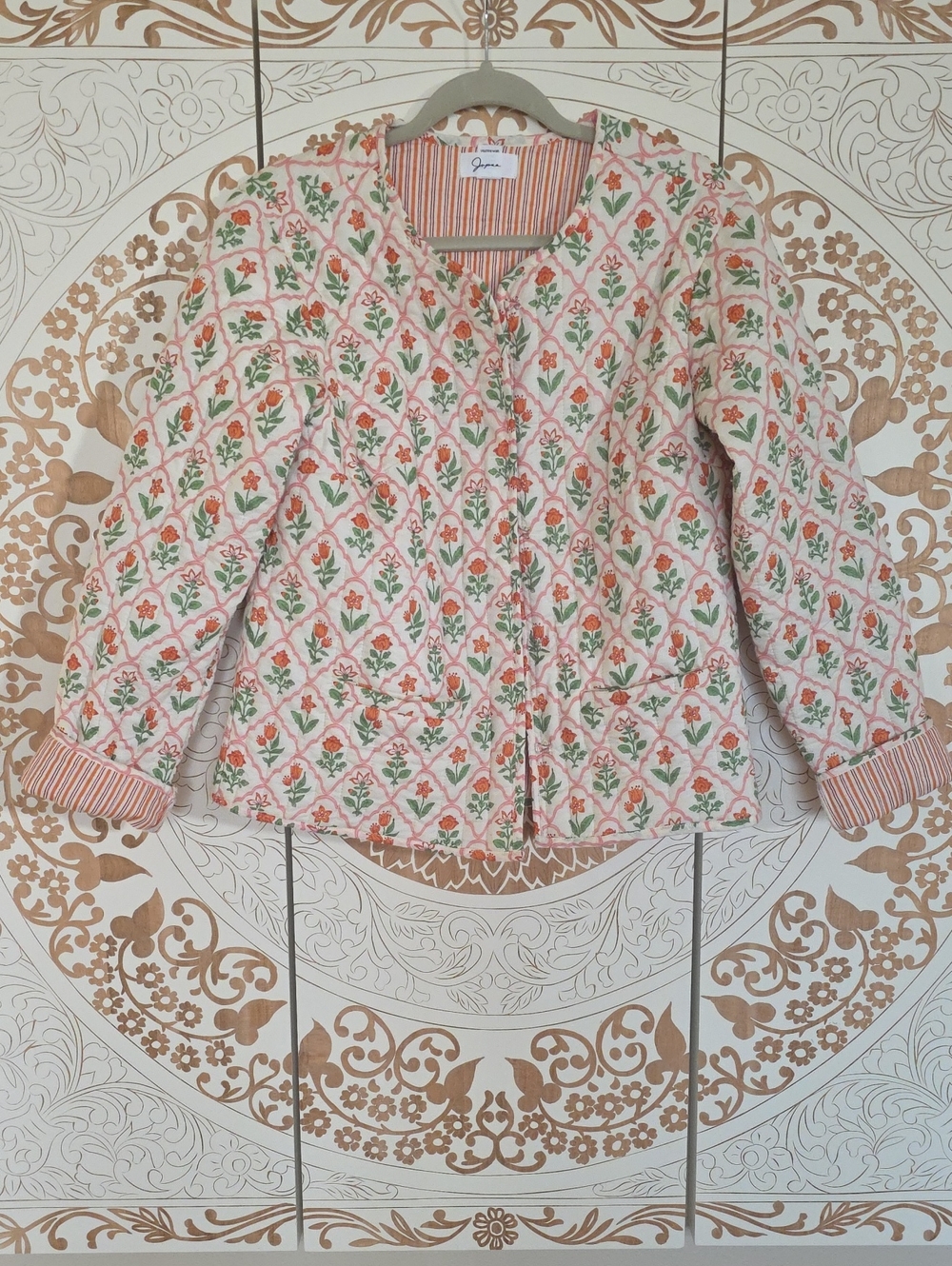 Quilted Floral Utility Jacket in Pink and Green by J.Crew
